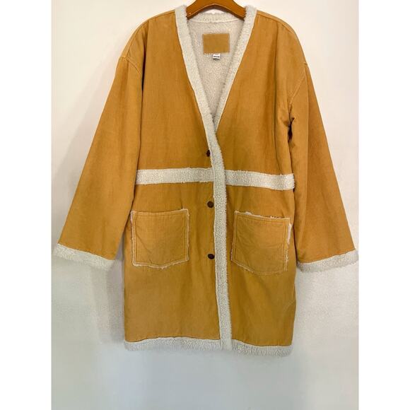 Billabong Corduroy Sherpa Coat Women M Mustard Coastal Cowgirl Western Duster - Picture 1 of 8